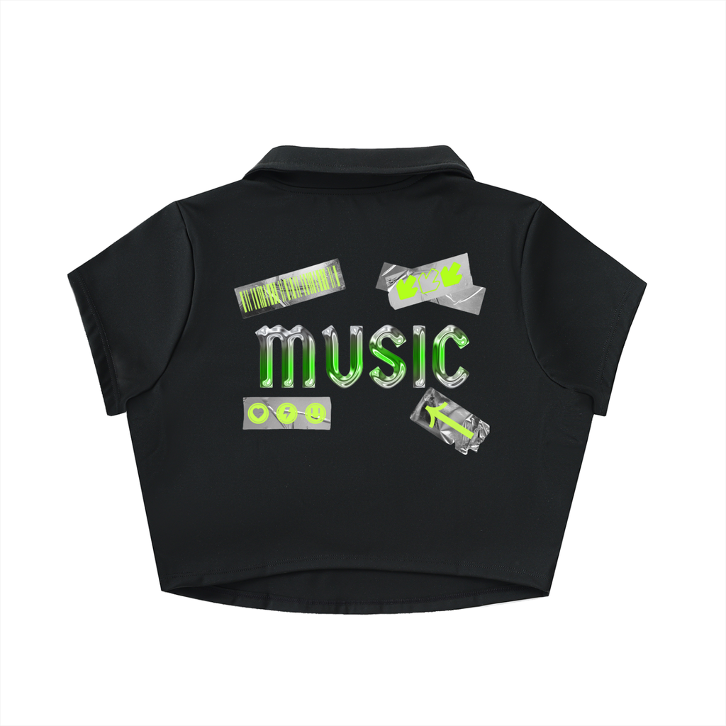 V-Neck Lapel Crop Top