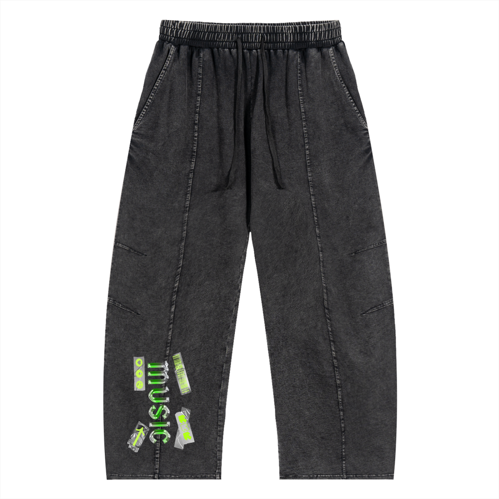 Snow Wash Drawstring Cotton Pants