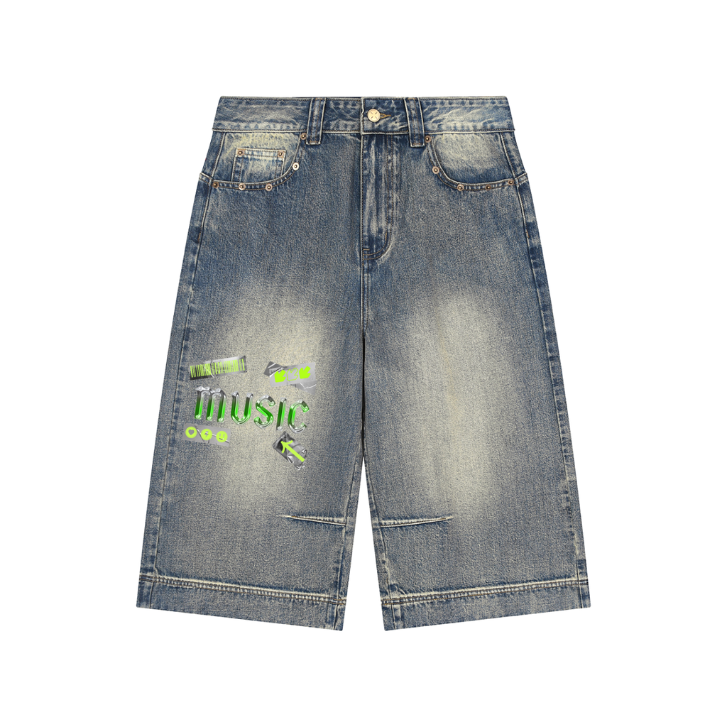 Vintage Wash Baggy Denim Shorts