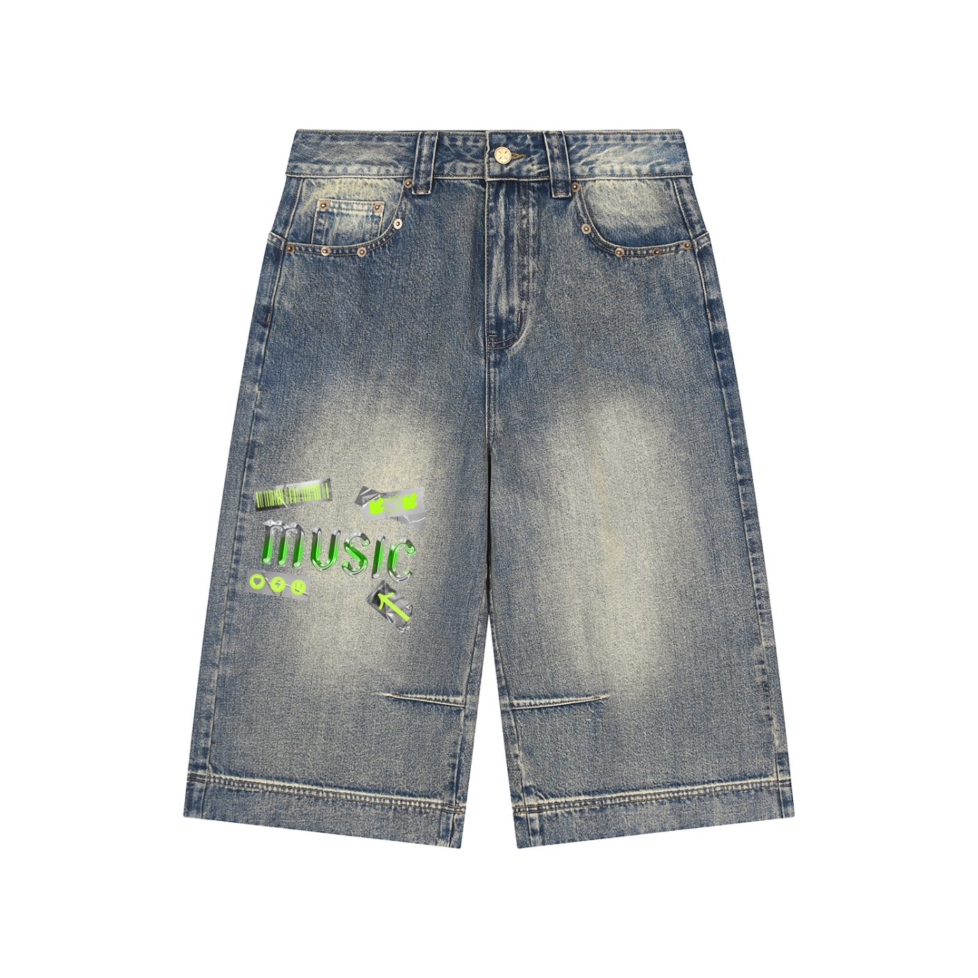 Vintage Wash Baggy Denim Shorts